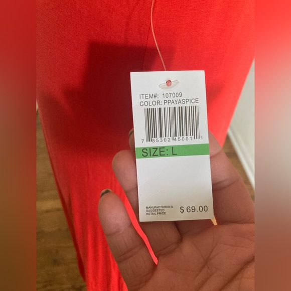 NWT Spense Hi Low Maxi Dress Ruffle Bottom RED Viscose Spandex LARGE Stretchy - Picture 3 of 11